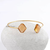 Handmade Champagne Quartz 12x14mm Gemstone Cuff Bracelet, Gold Plated 925 Sterling Silver Bangle, Delicate Bracelet, Wedding Gift Bracelet
